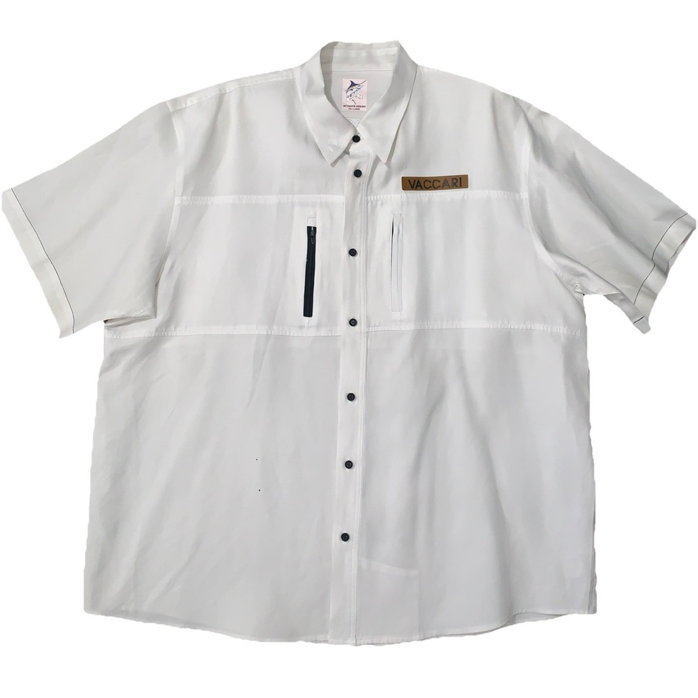 Vaccari Button Up Shirt Short Sleeve Men's XXL Outdoor Fishing Vent Leather Logo